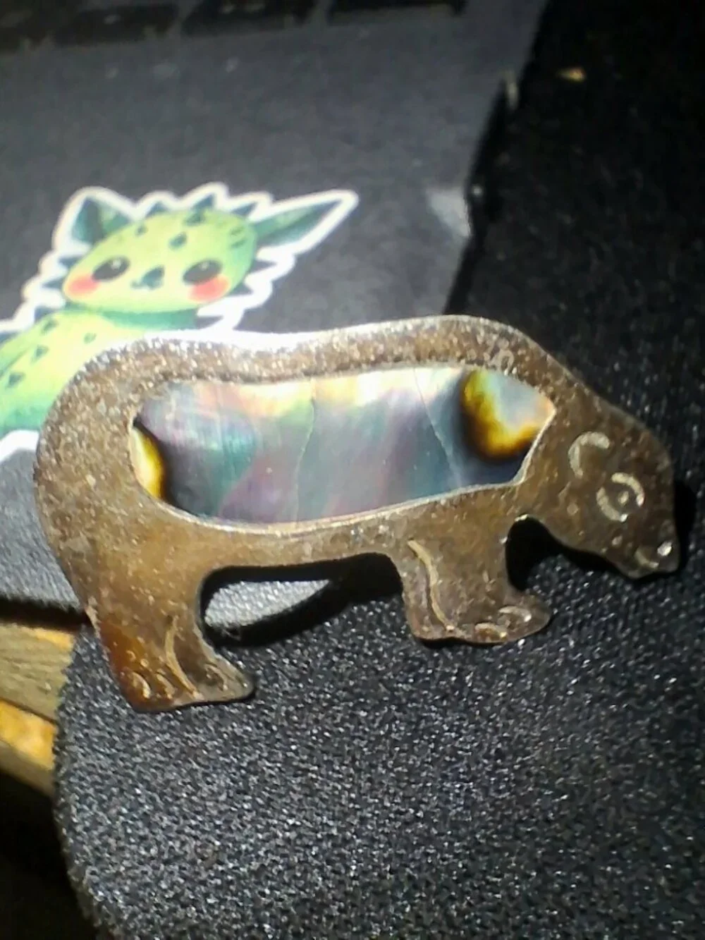 Vintage Native American Sterling Inlay & Mexican Alpaca Abalone Bear Brooch Lot